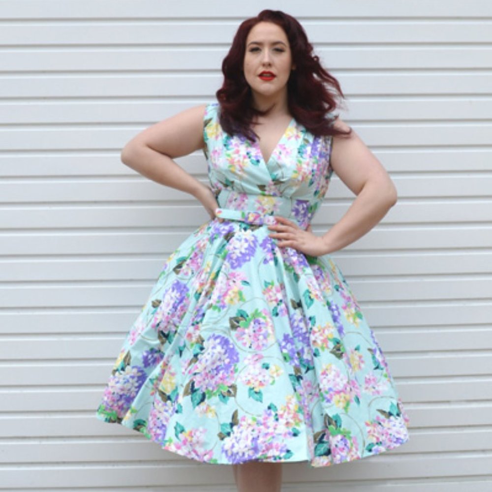 Milan Dress Denim Kashmir Rose Heart of Haute Pinup Retro Swing Dress XL